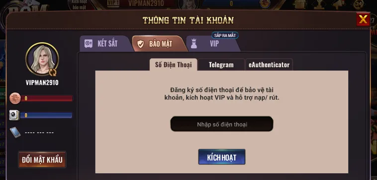 Bảo mật tài khoản đa tầng đa kênh an toàn tuyệt đối cho người chơi.